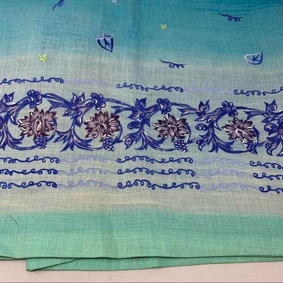 Jenna Ombre Embroidered Linen Sarong Wrap Maxi Skirt Size 12 Blue Green Floral - Picture 16 of 16